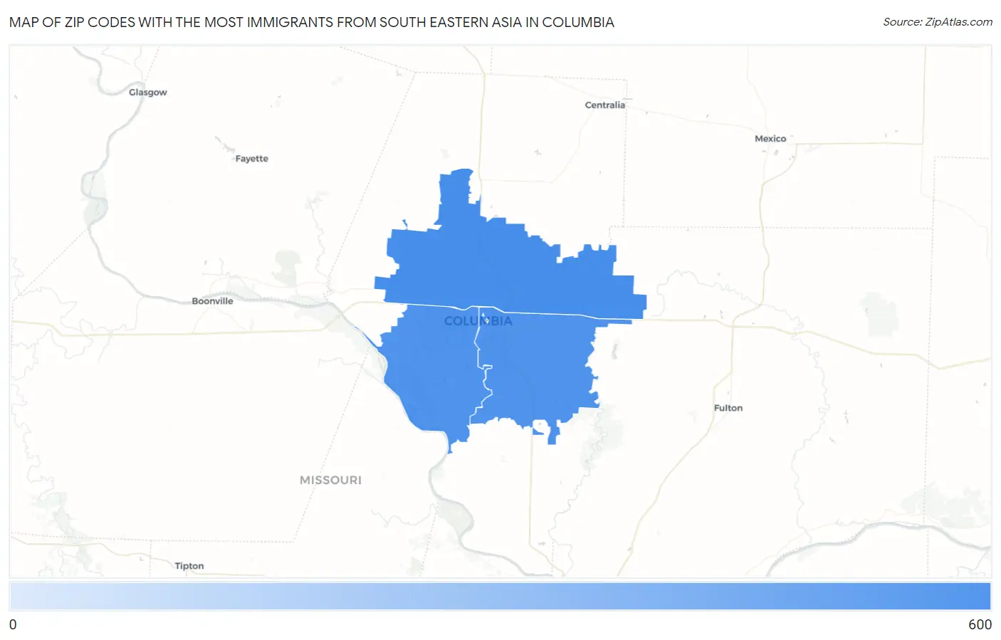 Zip Codes with the Most Immigrants from South Eastern Asia in Columbia Map