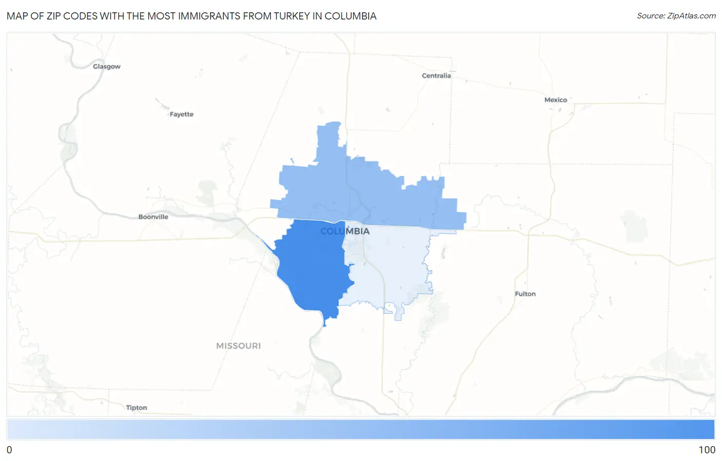 Zip Codes with the Most Immigrants from Turkey in Columbia Map