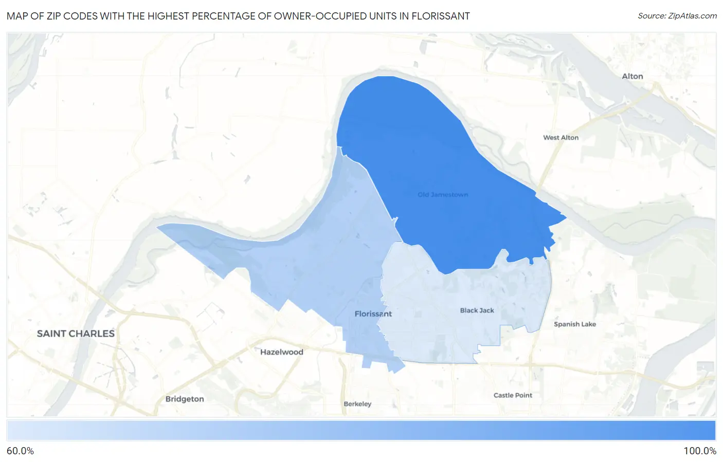 Zip Codes with the Highest Percentage of Owner-Occupied Units in Florissant Map
