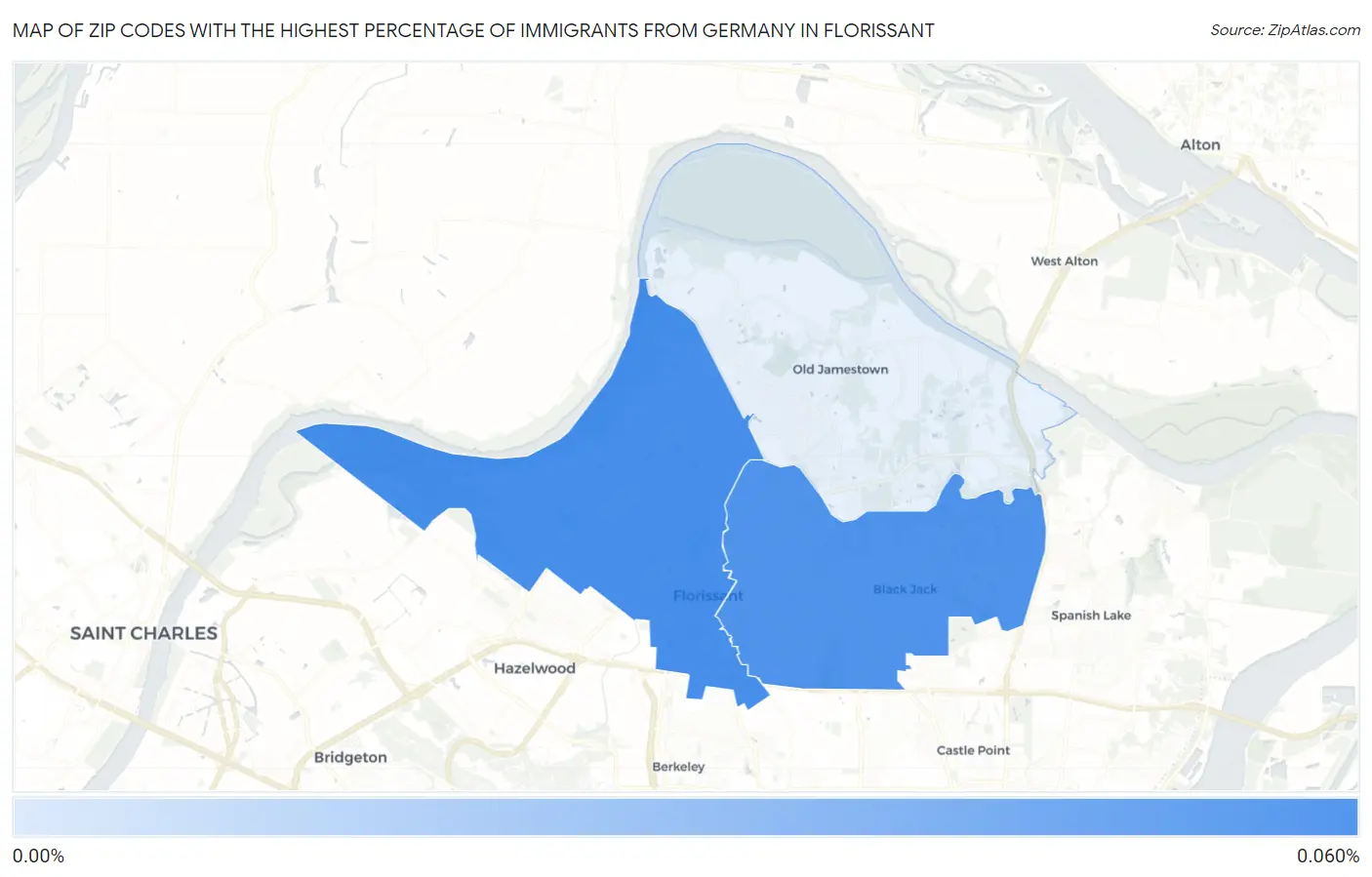 Zip Codes with the Highest Percentage of Immigrants from Germany in Florissant Map