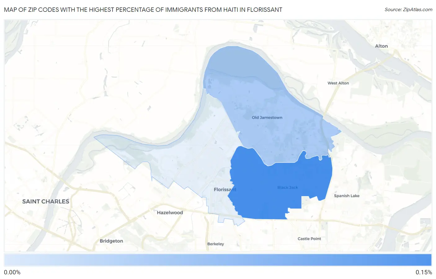 Zip Codes with the Highest Percentage of Immigrants from Haiti in Florissant Map