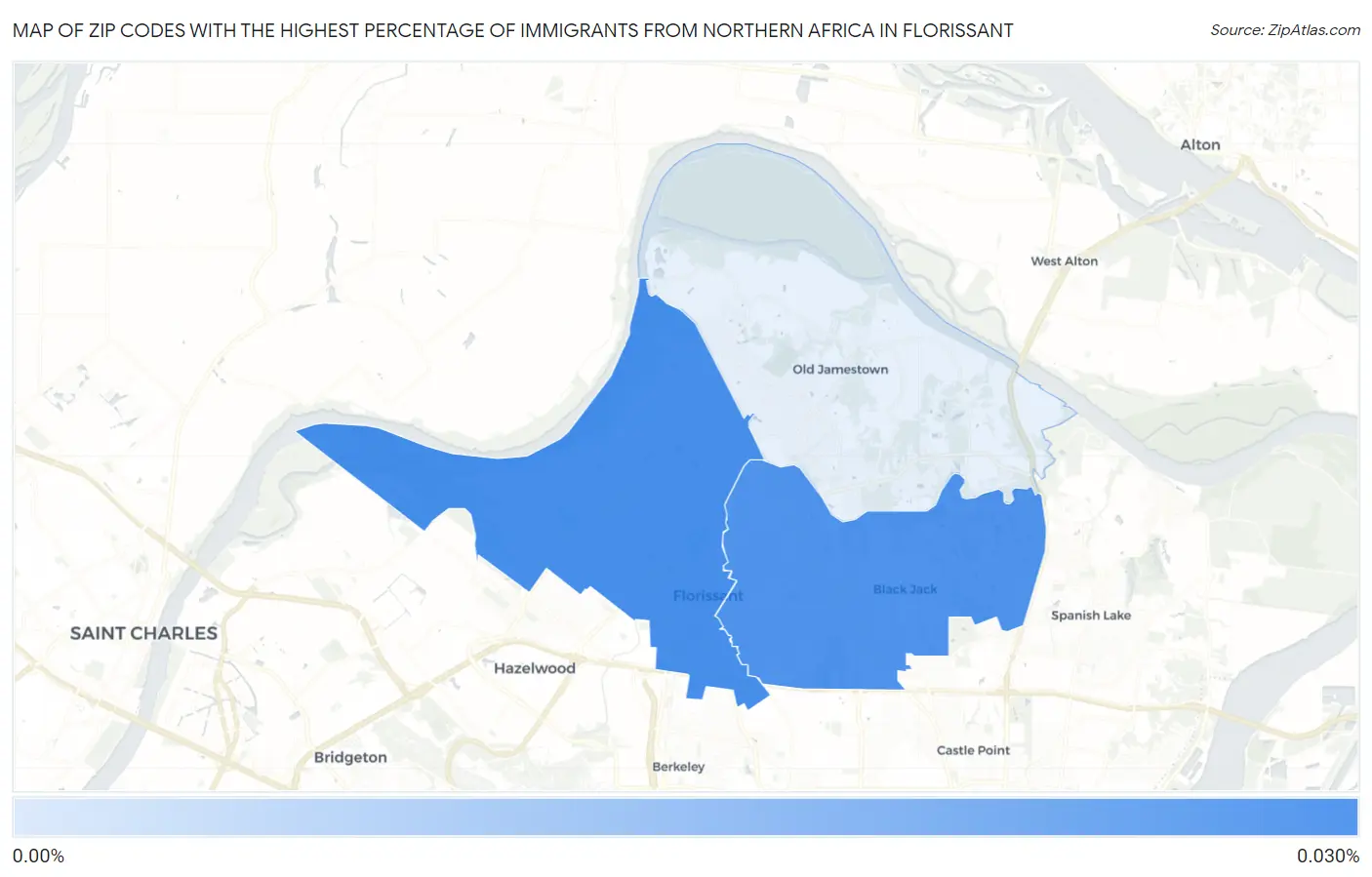 Zip Codes with the Highest Percentage of Immigrants from Northern Africa in Florissant Map
