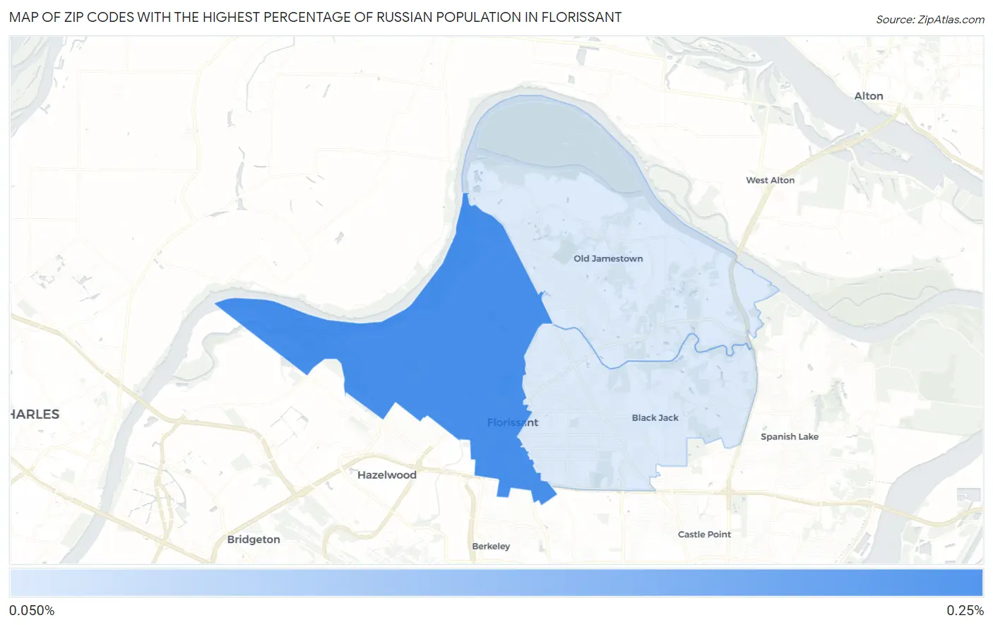 Zip Codes with the Highest Percentage of Russian Population in Florissant Map