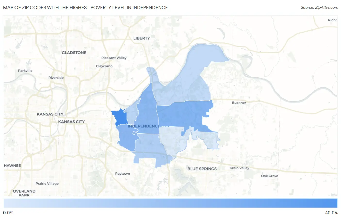 Zip Codes with the Highest Poverty Level in Independence Map