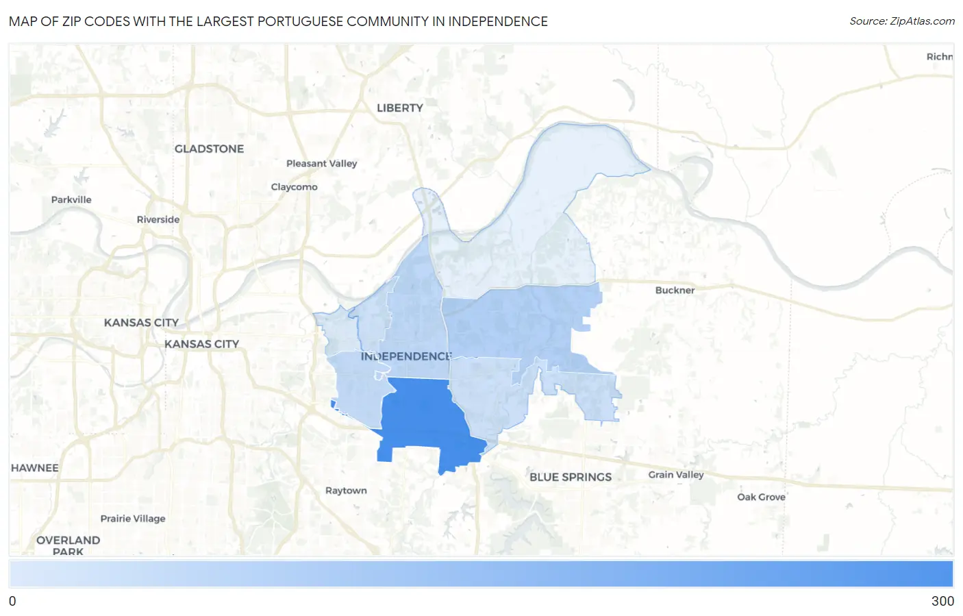 Zip Codes with the Largest Portuguese Community in Independence Map