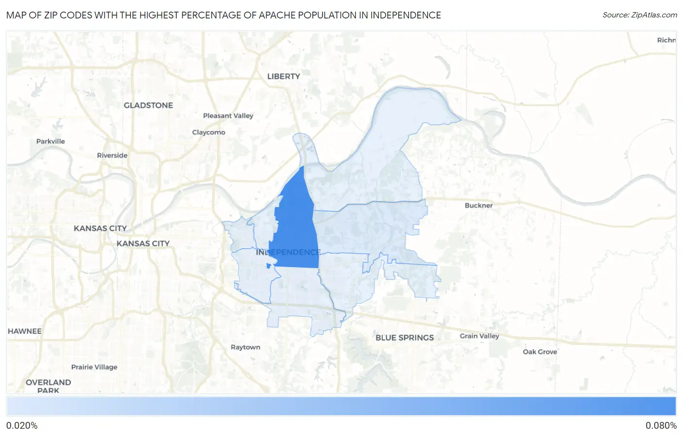 Zip Codes with the Highest Percentage of Apache Population in Independence Map