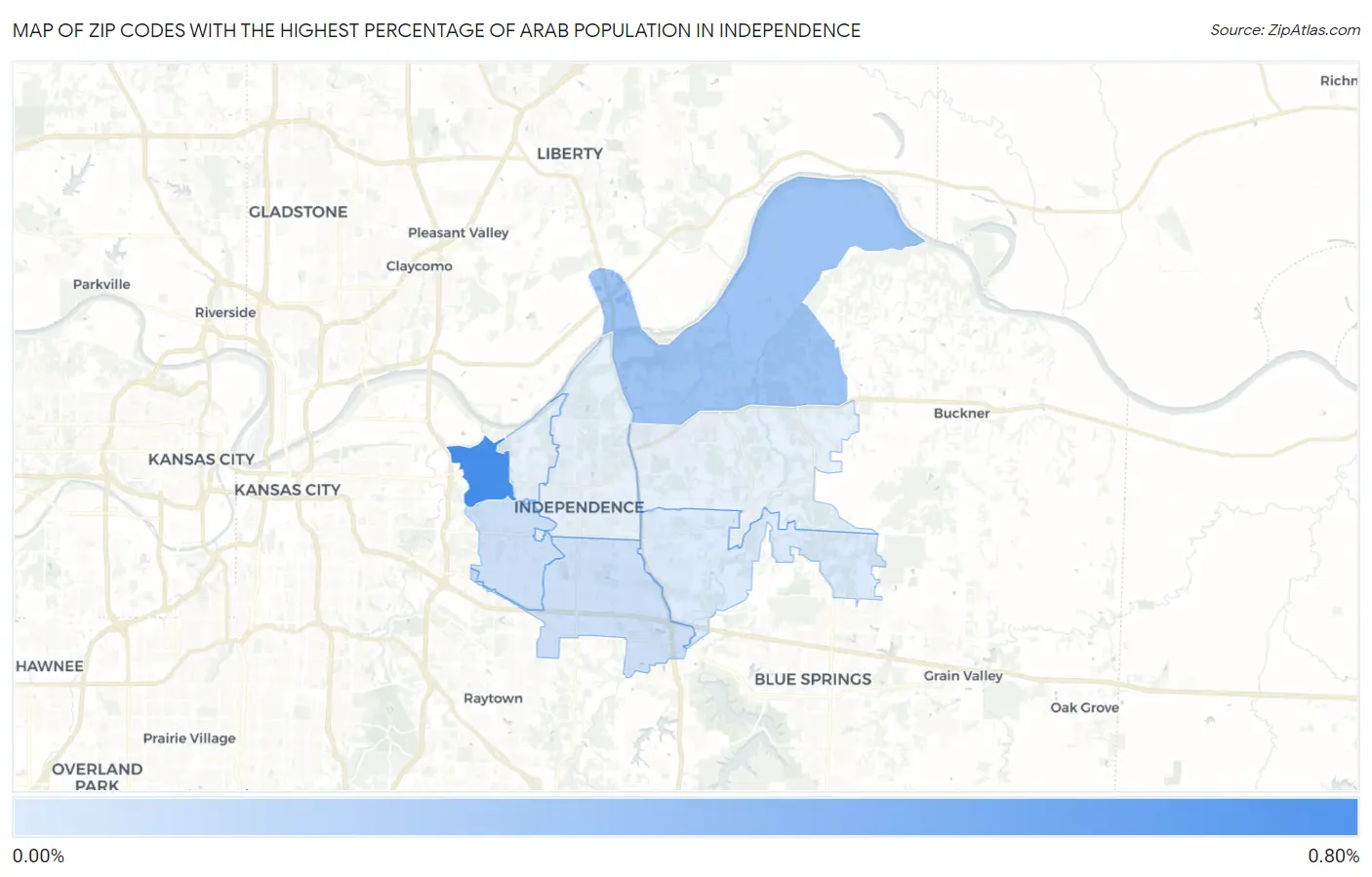 Zip Codes with the Highest Percentage of Arab Population in Independence Map