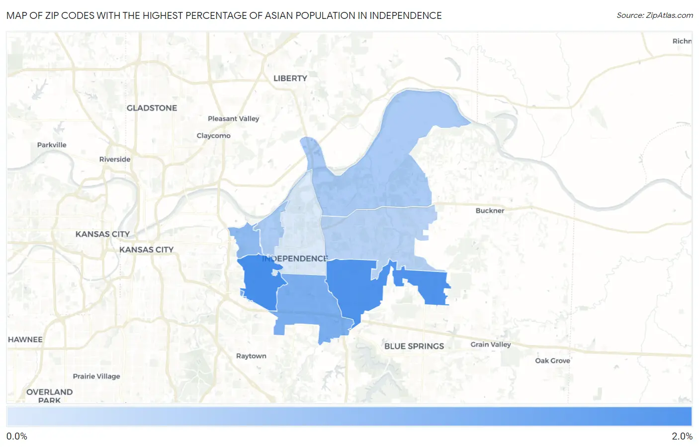Zip Codes with the Highest Percentage of Asian Population in Independence Map