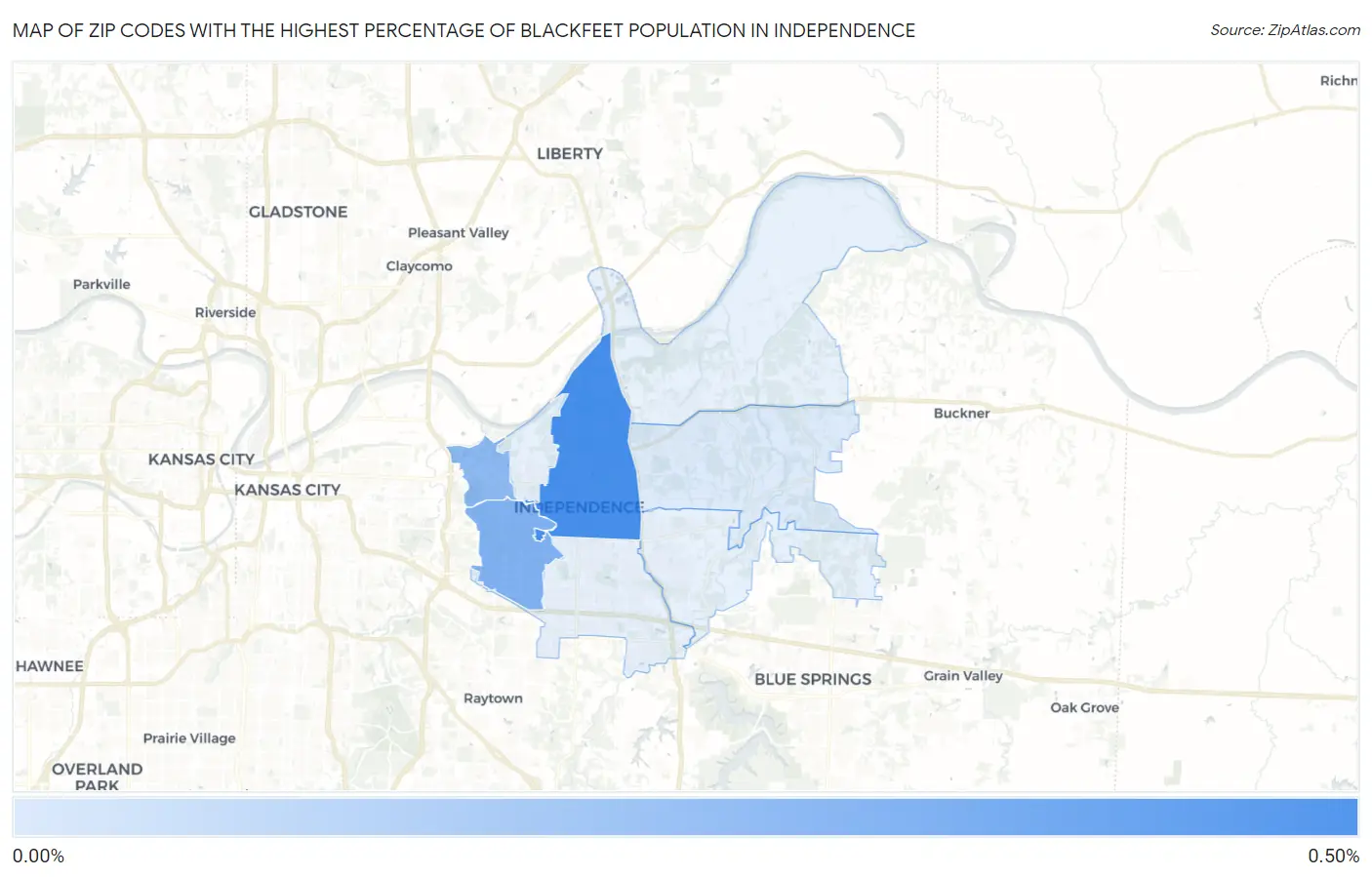 Zip Codes with the Highest Percentage of Blackfeet Population in Independence Map