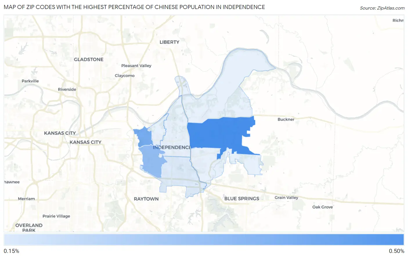 Zip Codes with the Highest Percentage of Chinese Population in Independence Map