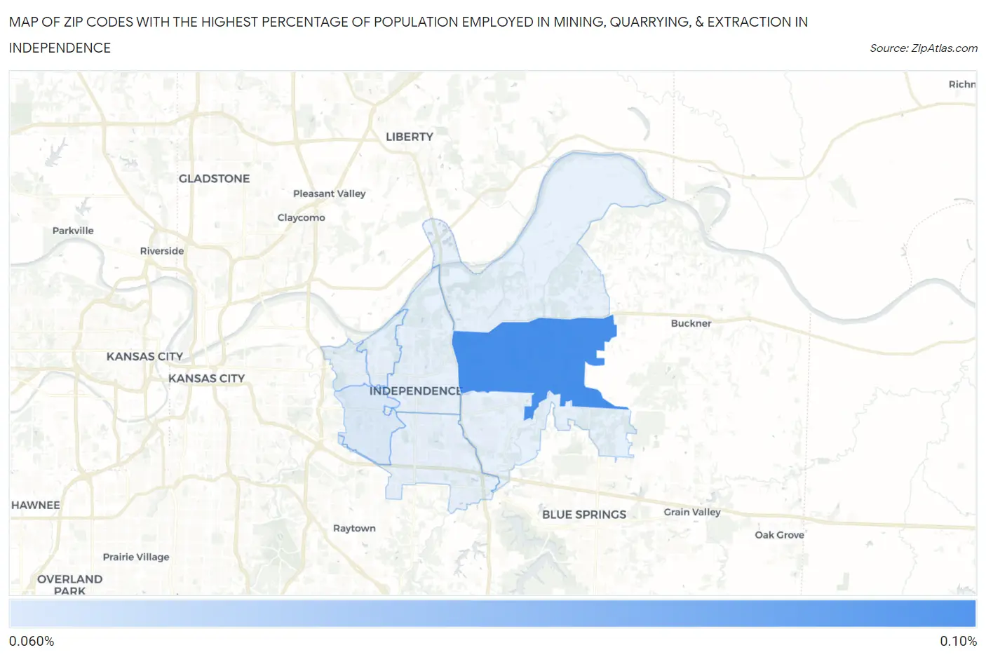 Zip Codes with the Highest Percentage of Population Employed in Mining, Quarrying, & Extraction in Independence Map