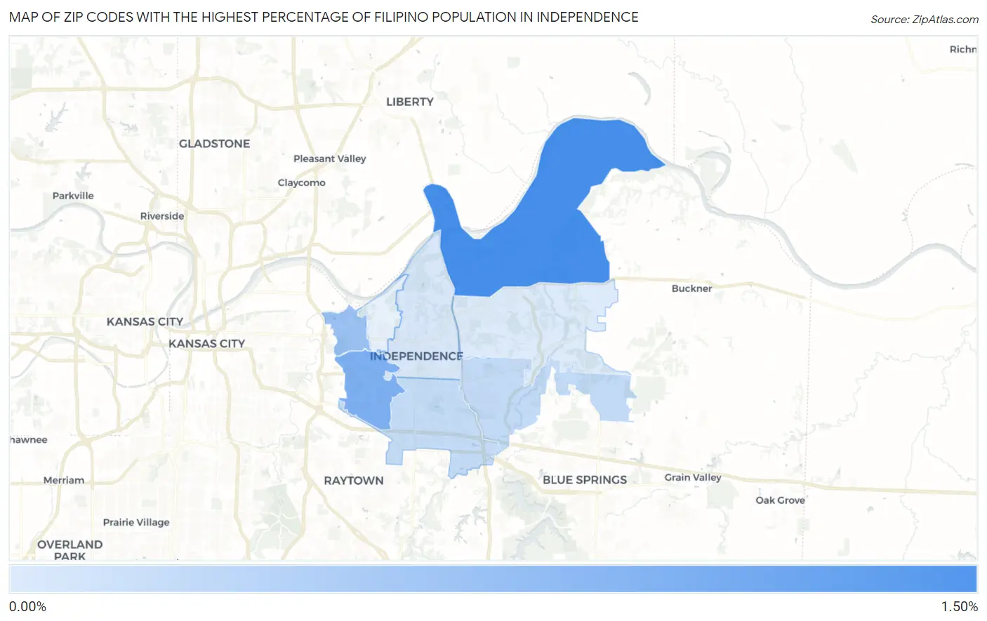 Zip Codes with the Highest Percentage of Filipino Population in Independence Map
