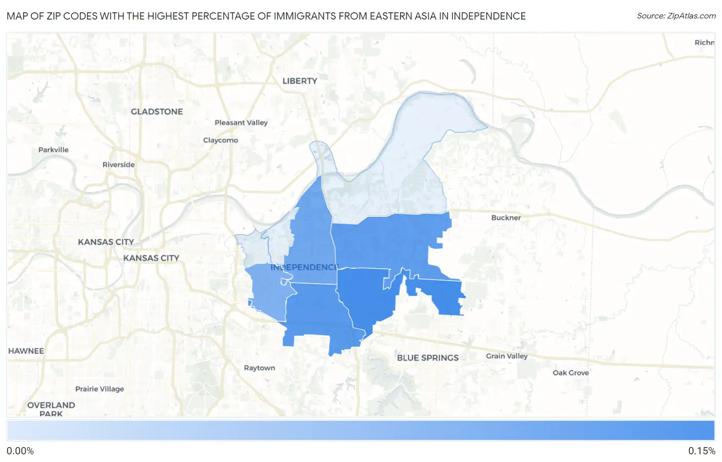 Zip Codes with the Highest Percentage of Immigrants from Eastern Asia in Independence Map