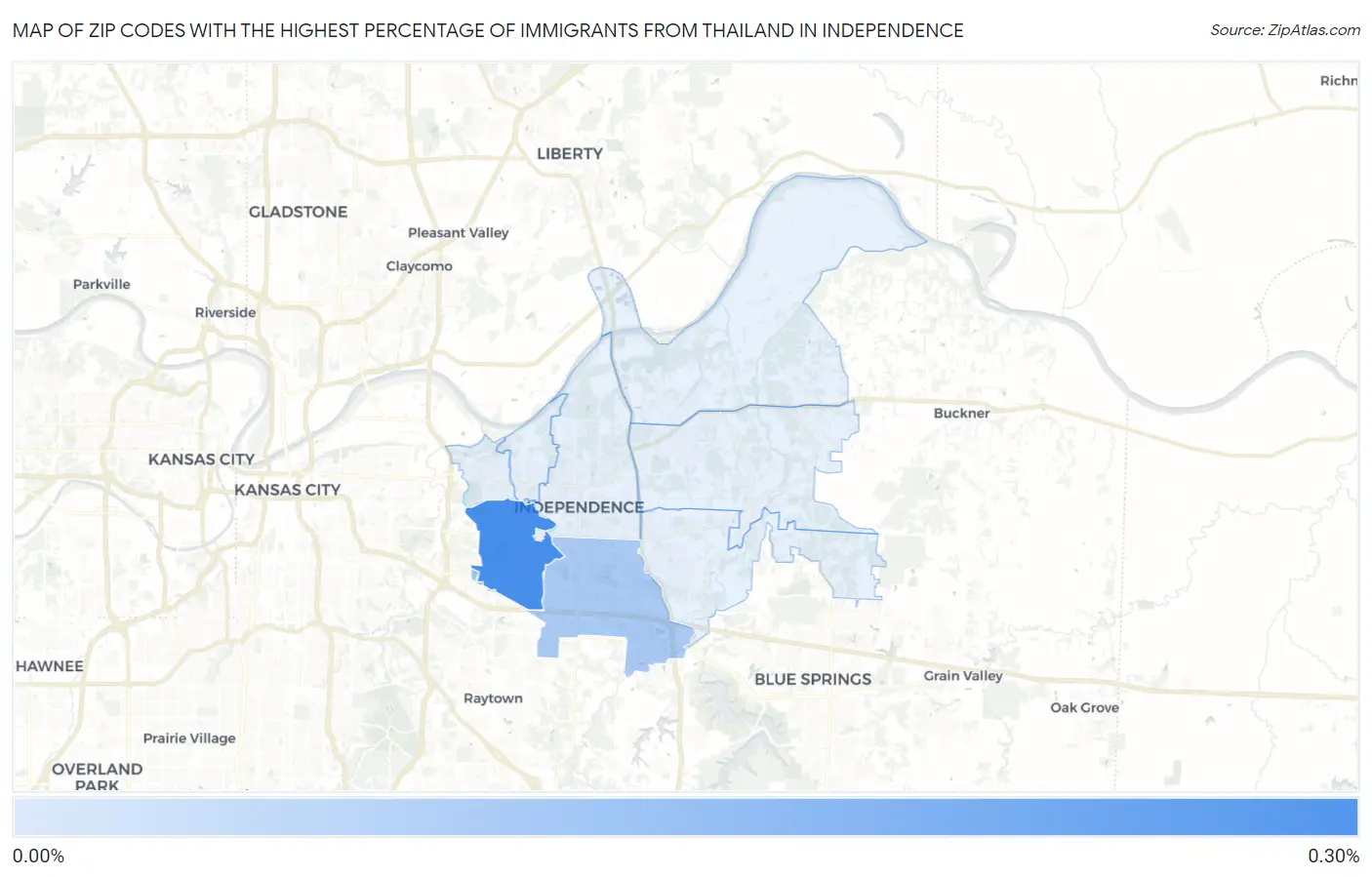 Zip Codes with the Highest Percentage of Immigrants from Thailand in Independence Map