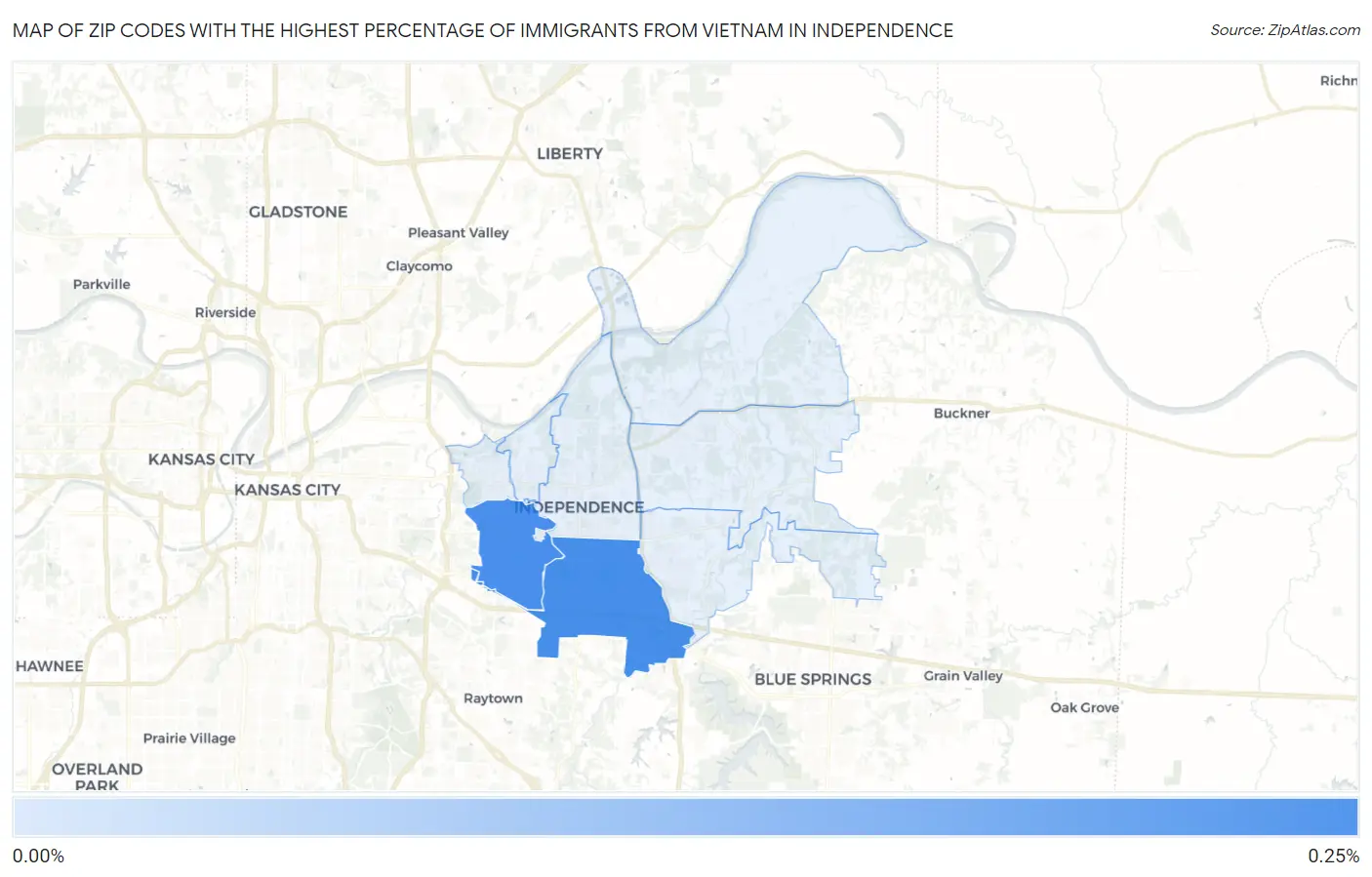 Zip Codes with the Highest Percentage of Immigrants from Vietnam in Independence Map