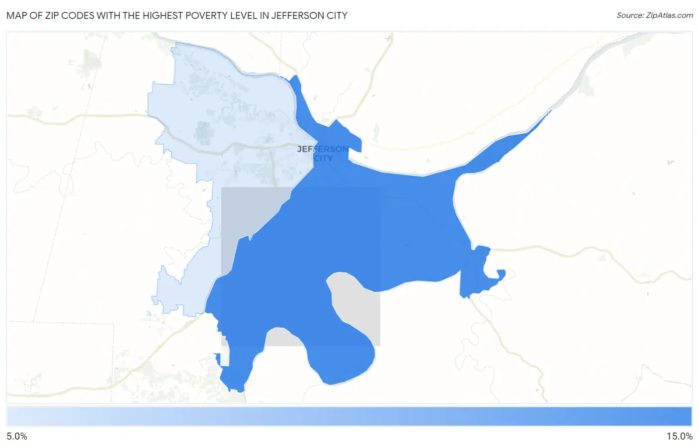 Zip Codes with the Highest Poverty Level in Jefferson City Map