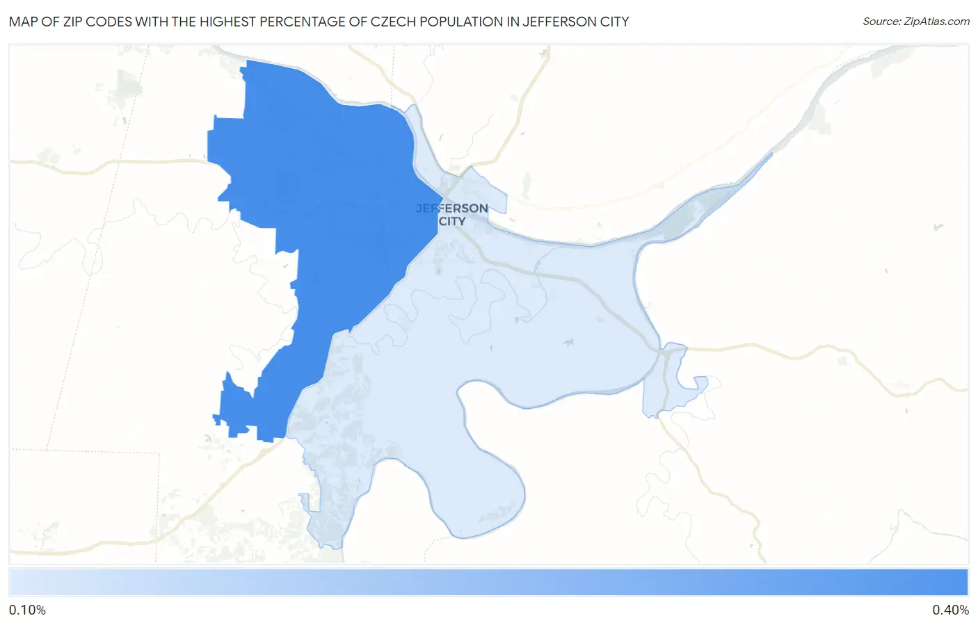 Zip Codes with the Highest Percentage of Czech Population in Jefferson City Map