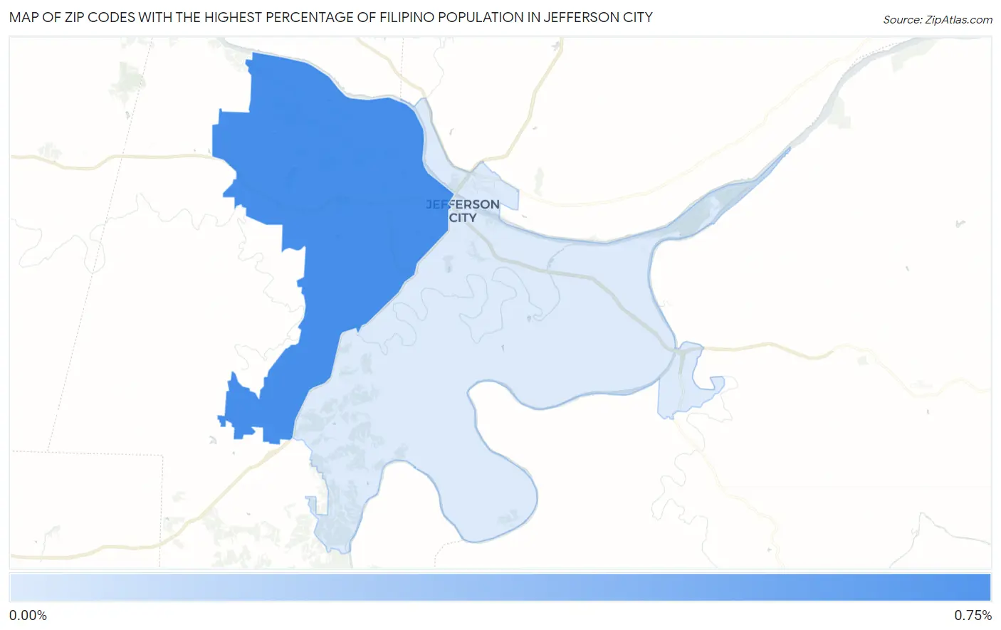 Zip Codes with the Highest Percentage of Filipino Population in Jefferson City Map