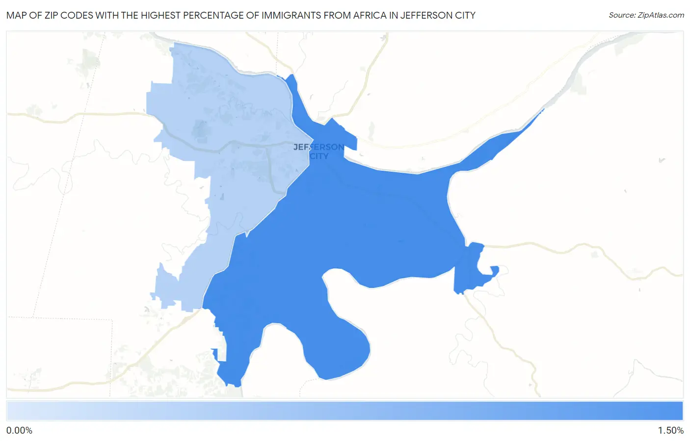 Zip Codes with the Highest Percentage of Immigrants from Africa in Jefferson City Map