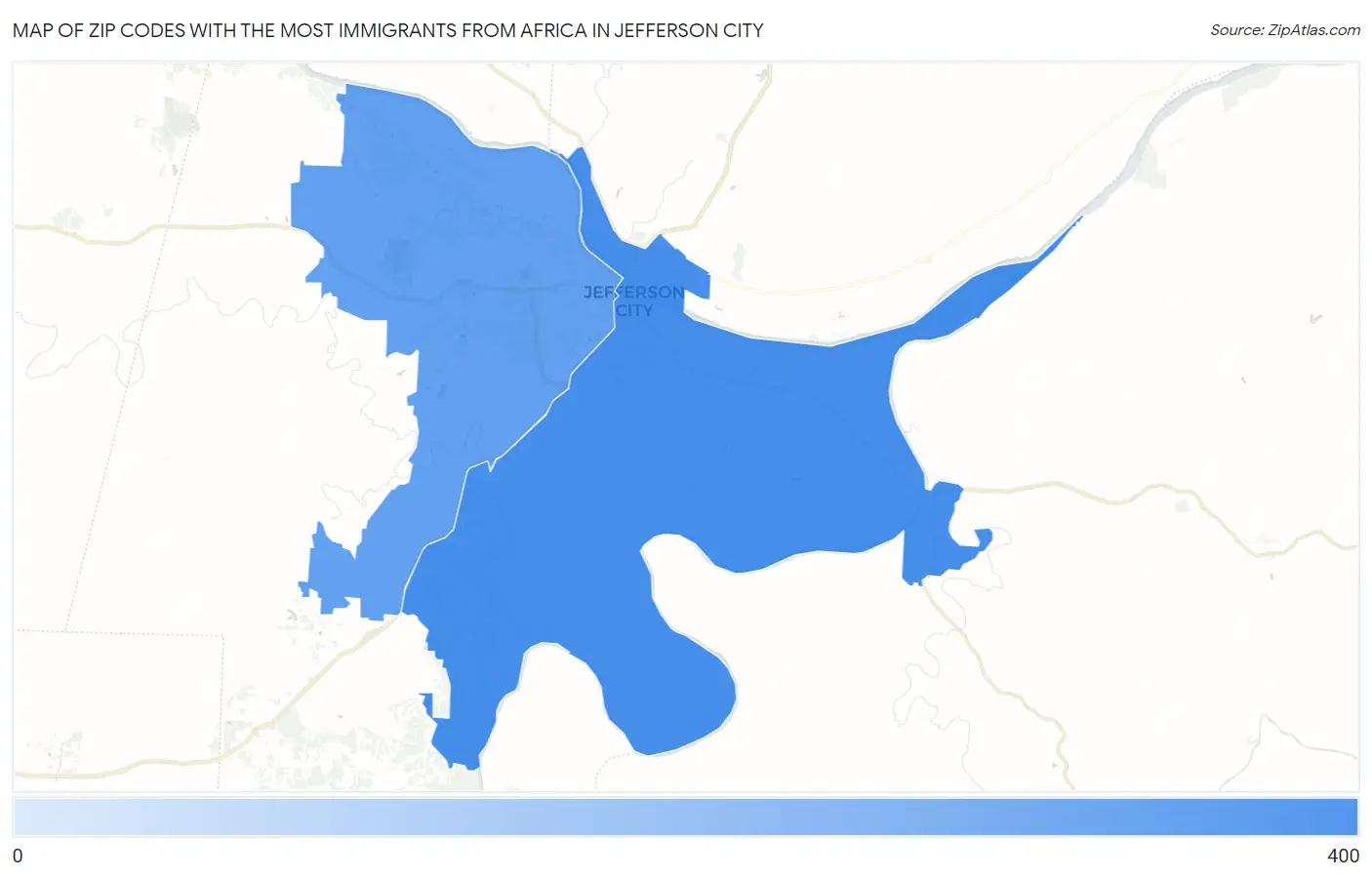 Zip Codes with the Most Immigrants from Africa in Jefferson City Map