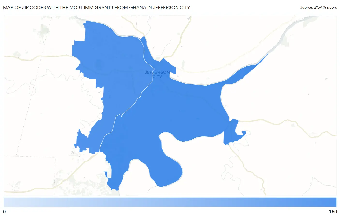Zip Codes with the Most Immigrants from Ghana in Jefferson City Map