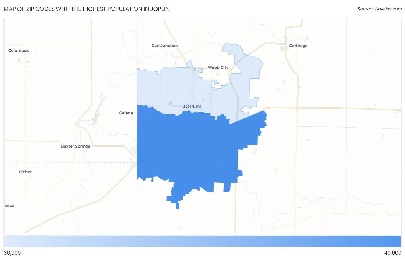 Zip Codes with the Highest Population in Joplin Map