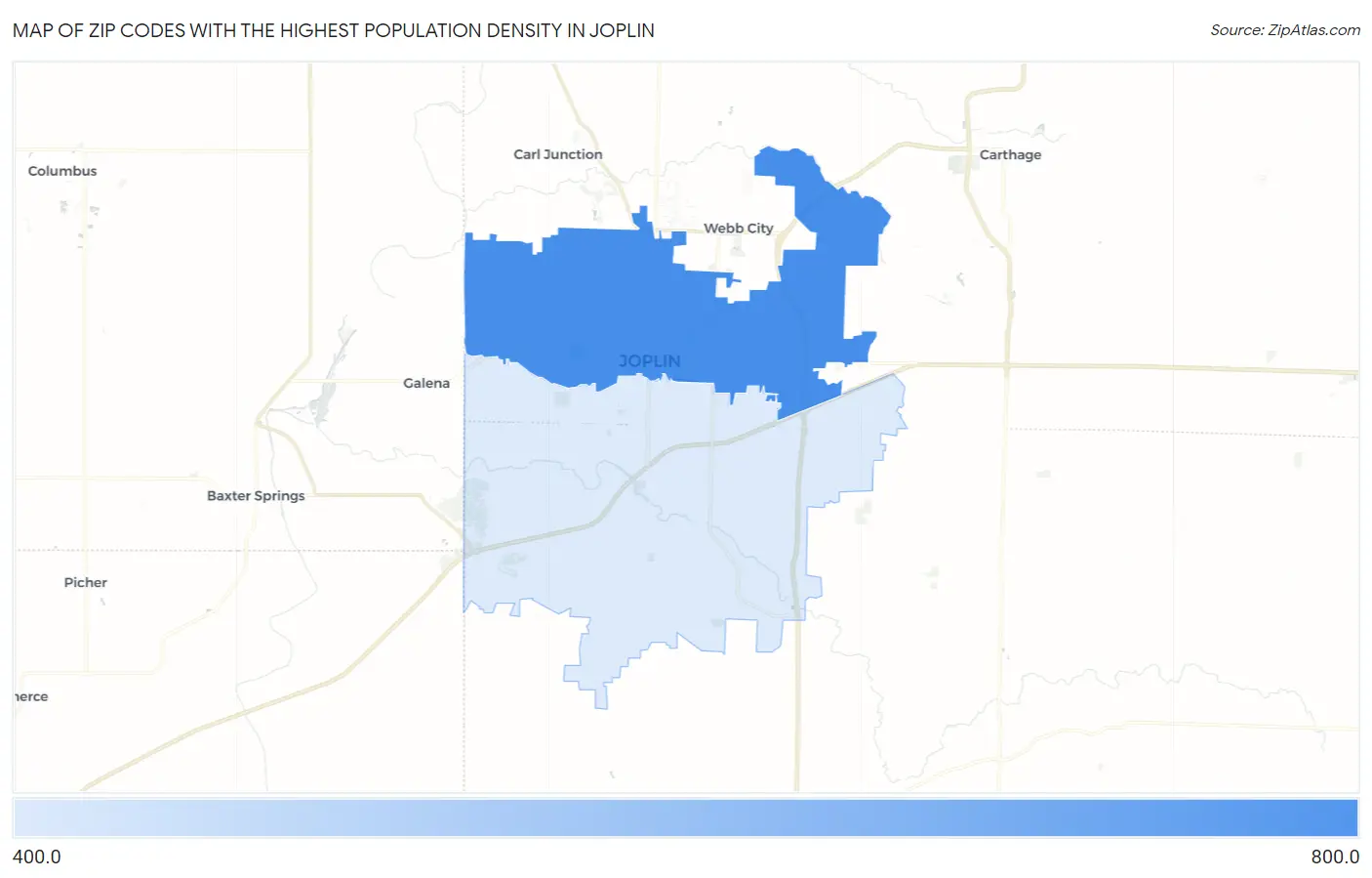 Zip Codes with the Highest Population Density in Joplin Map