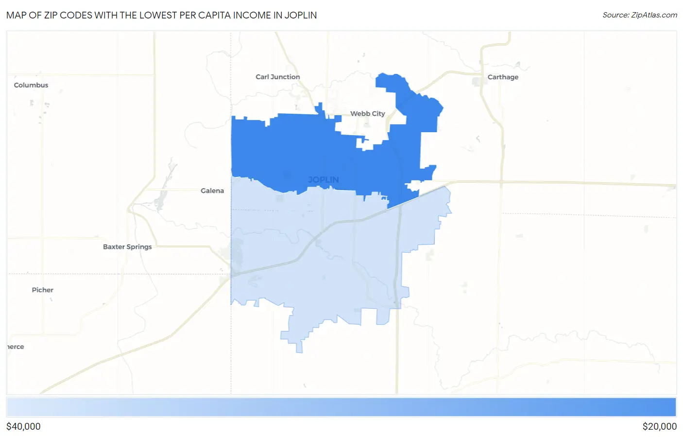 Zip Codes with the Lowest Per Capita Income in Joplin Map