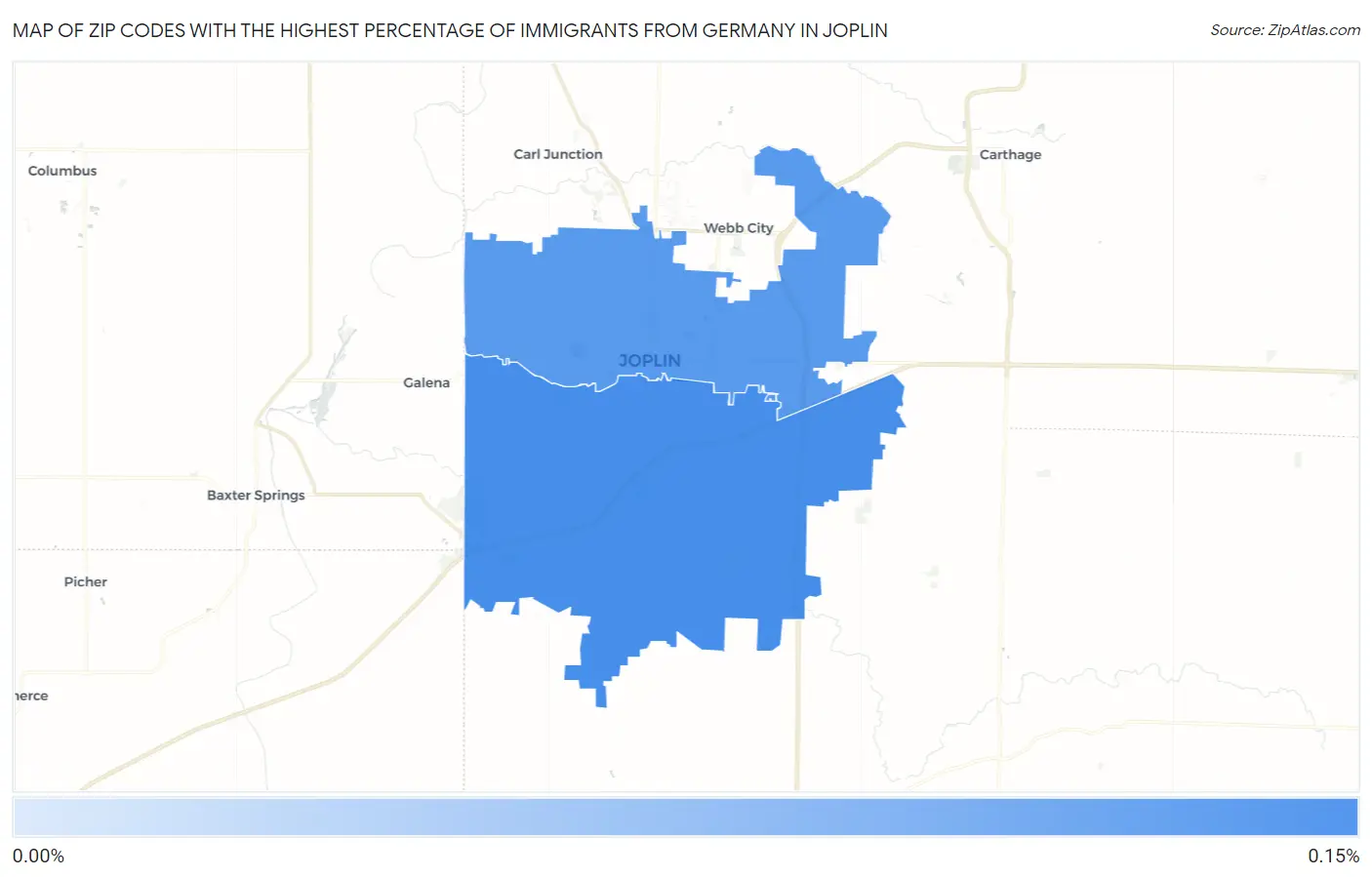 Zip Codes with the Highest Percentage of Immigrants from Germany in Joplin Map
