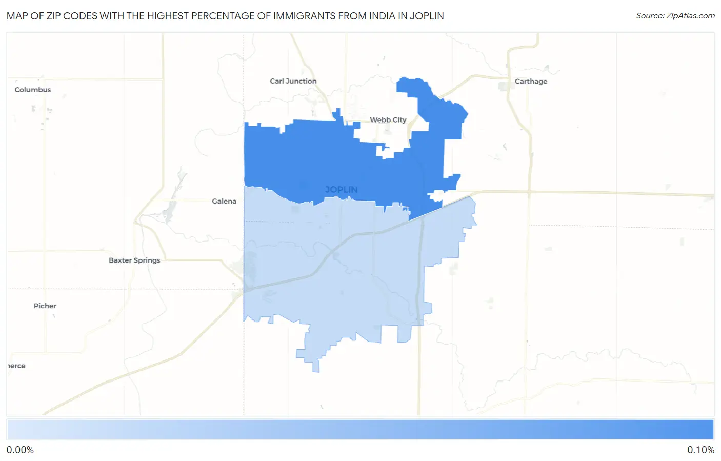 Zip Codes with the Highest Percentage of Immigrants from India in Joplin Map