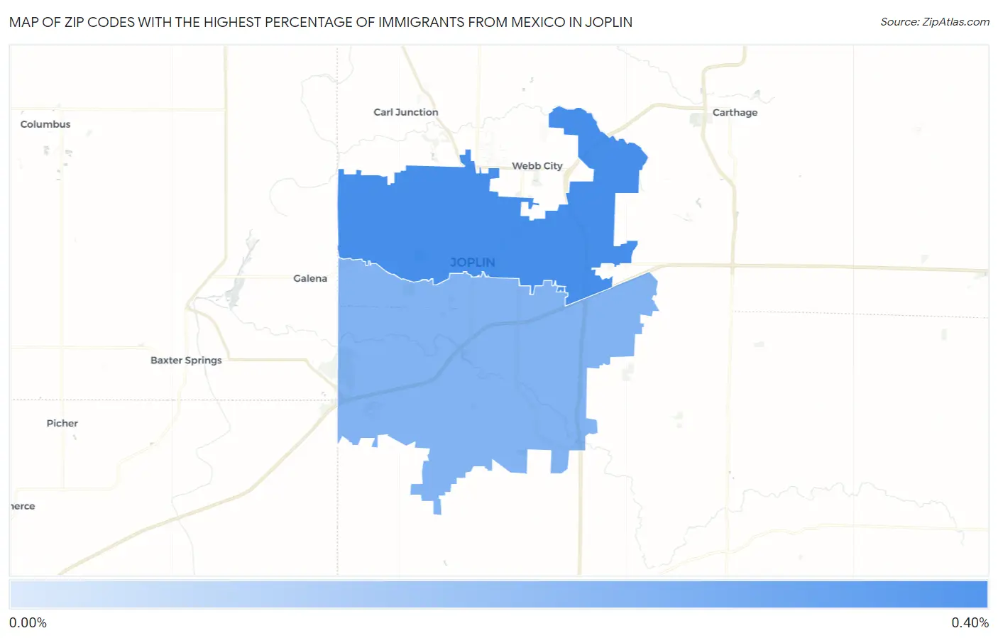 Zip Codes with the Highest Percentage of Immigrants from Mexico in Joplin Map