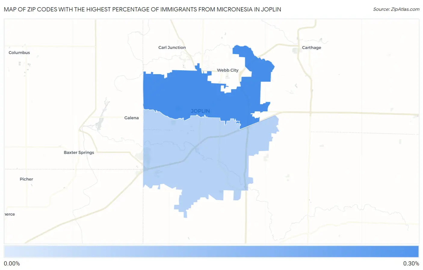 Zip Codes with the Highest Percentage of Immigrants from Micronesia in Joplin Map