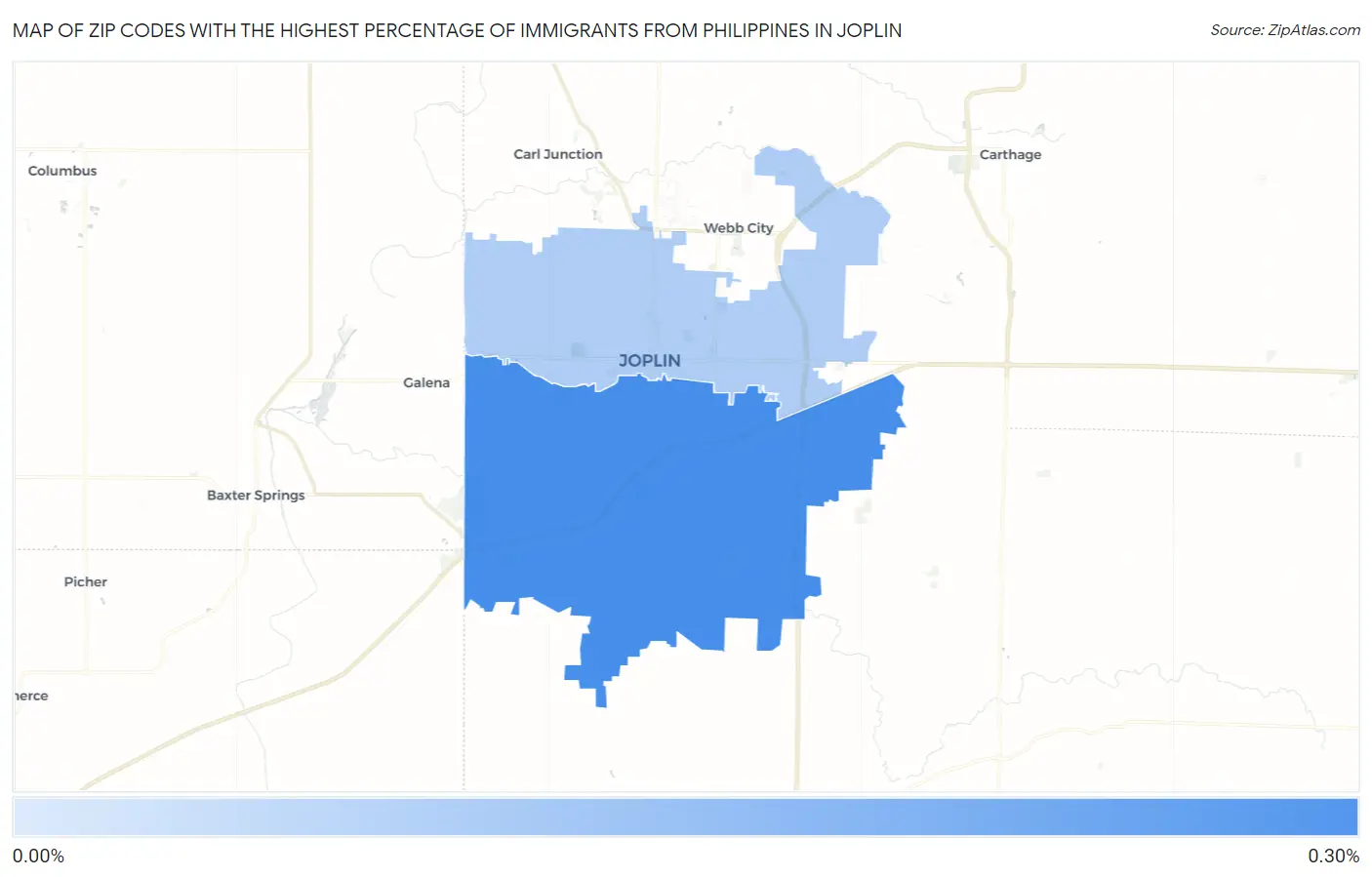 Zip Codes with the Highest Percentage of Immigrants from Philippines in Joplin Map