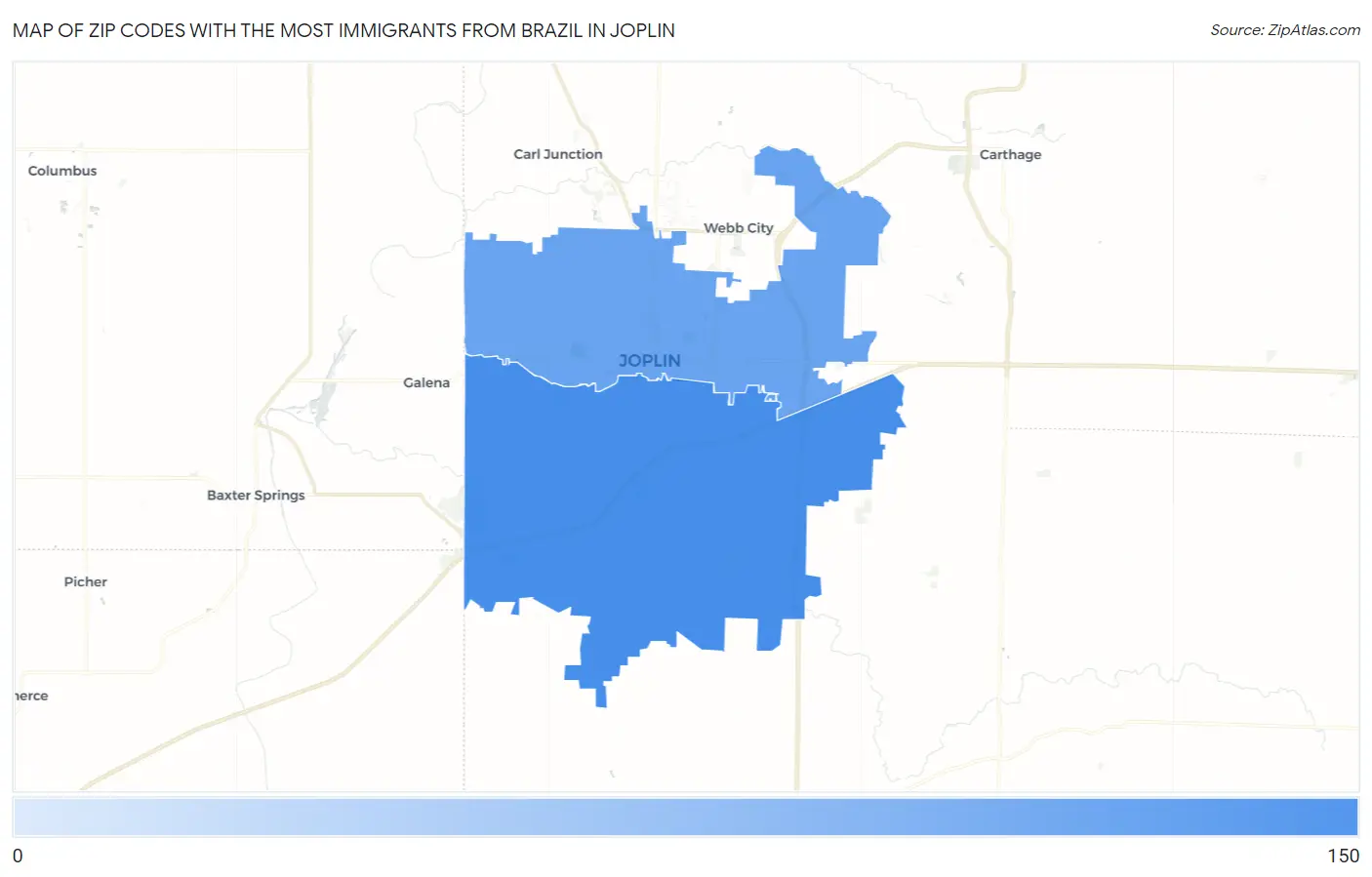 Zip Codes with the Most Immigrants from Brazil in Joplin Map