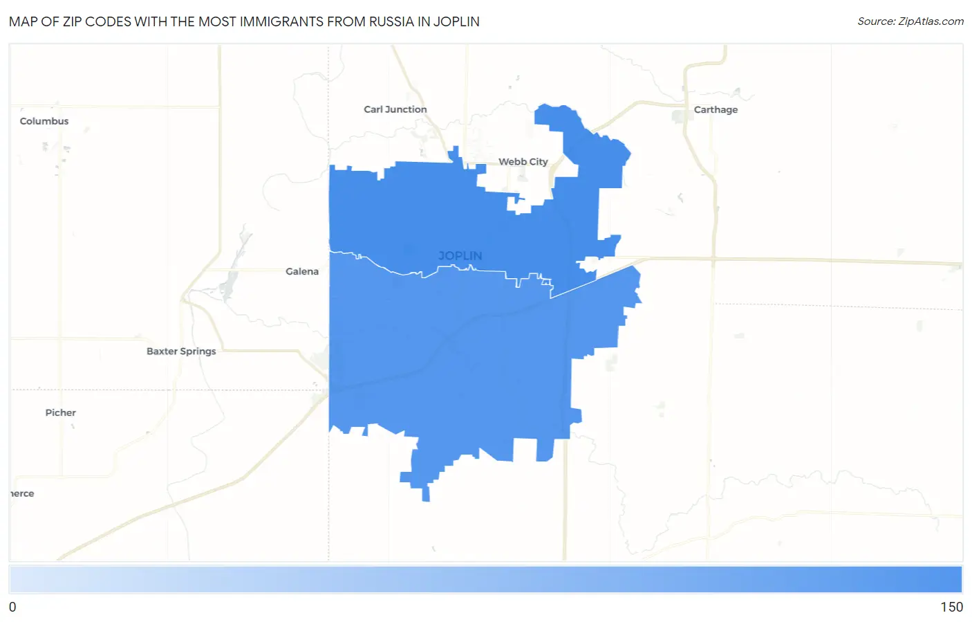 Zip Codes with the Most Immigrants from Russia in Joplin Map