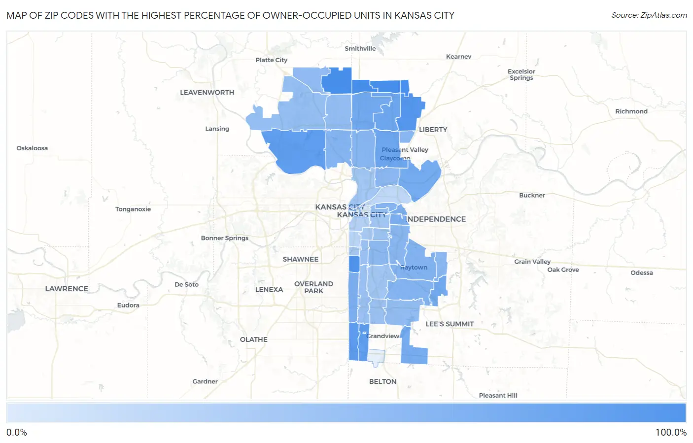 Zip Codes with the Highest Percentage of Owner-Occupied Units in Kansas City Map