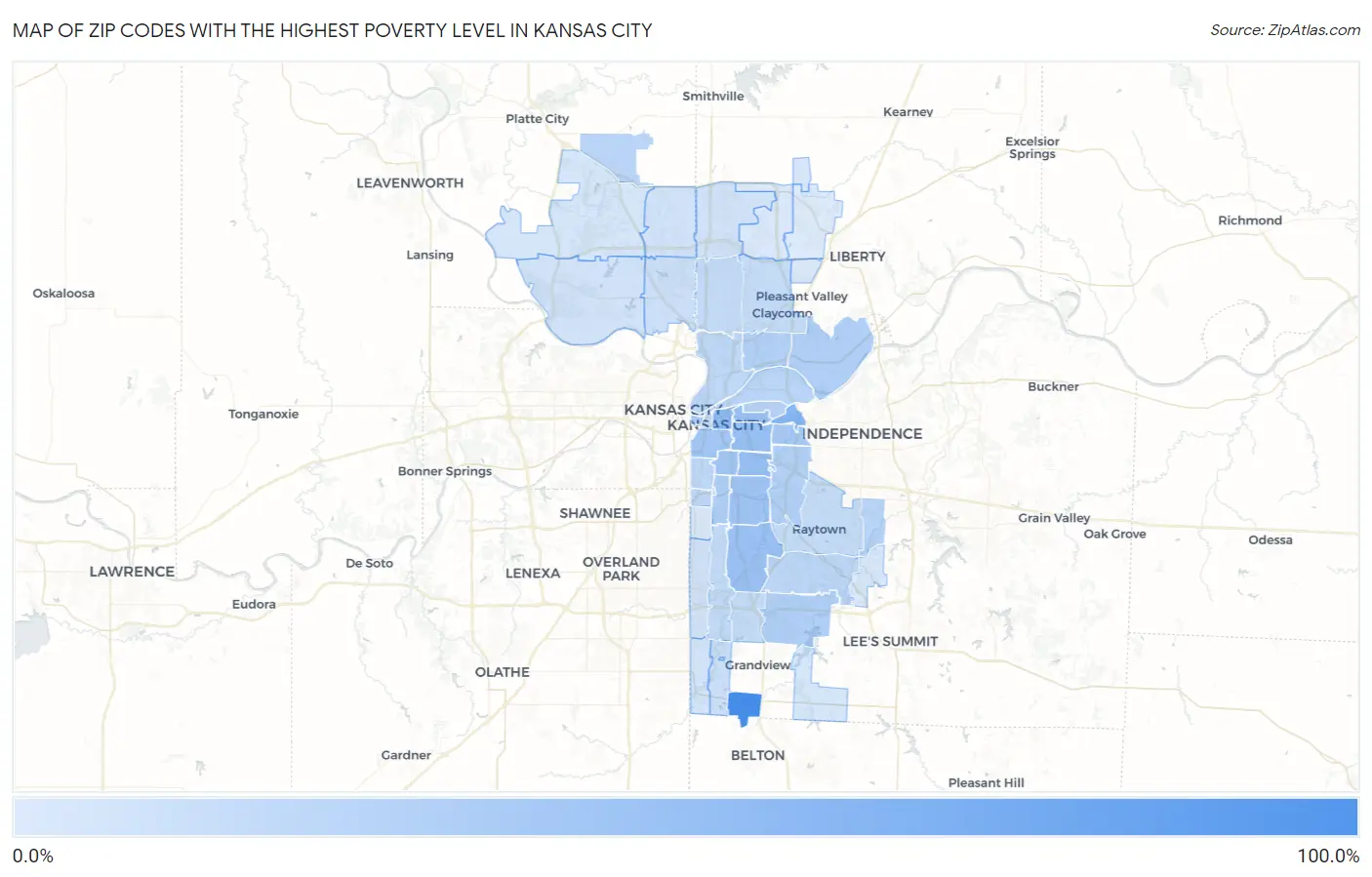 Zip Codes with the Highest Poverty Level in Kansas City Map