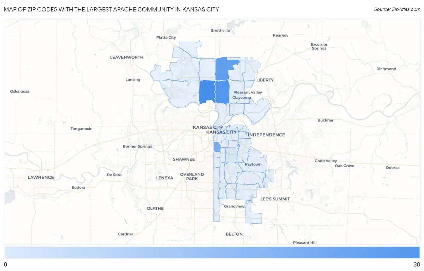 Zip Codes with the Largest Apache Community in Kansas City Map