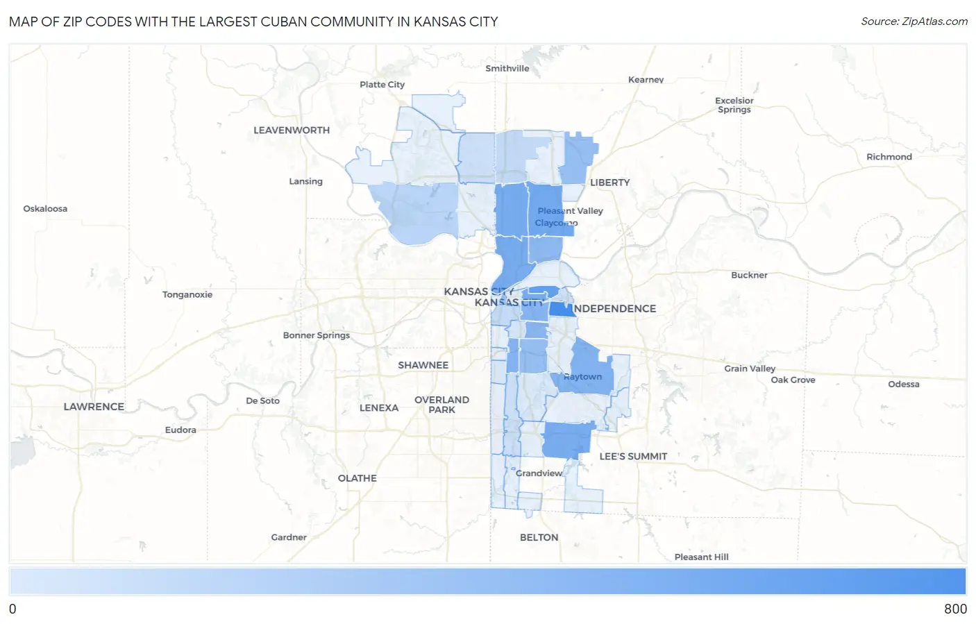 Zip Codes with the Largest Cuban Community in Kansas City Map
