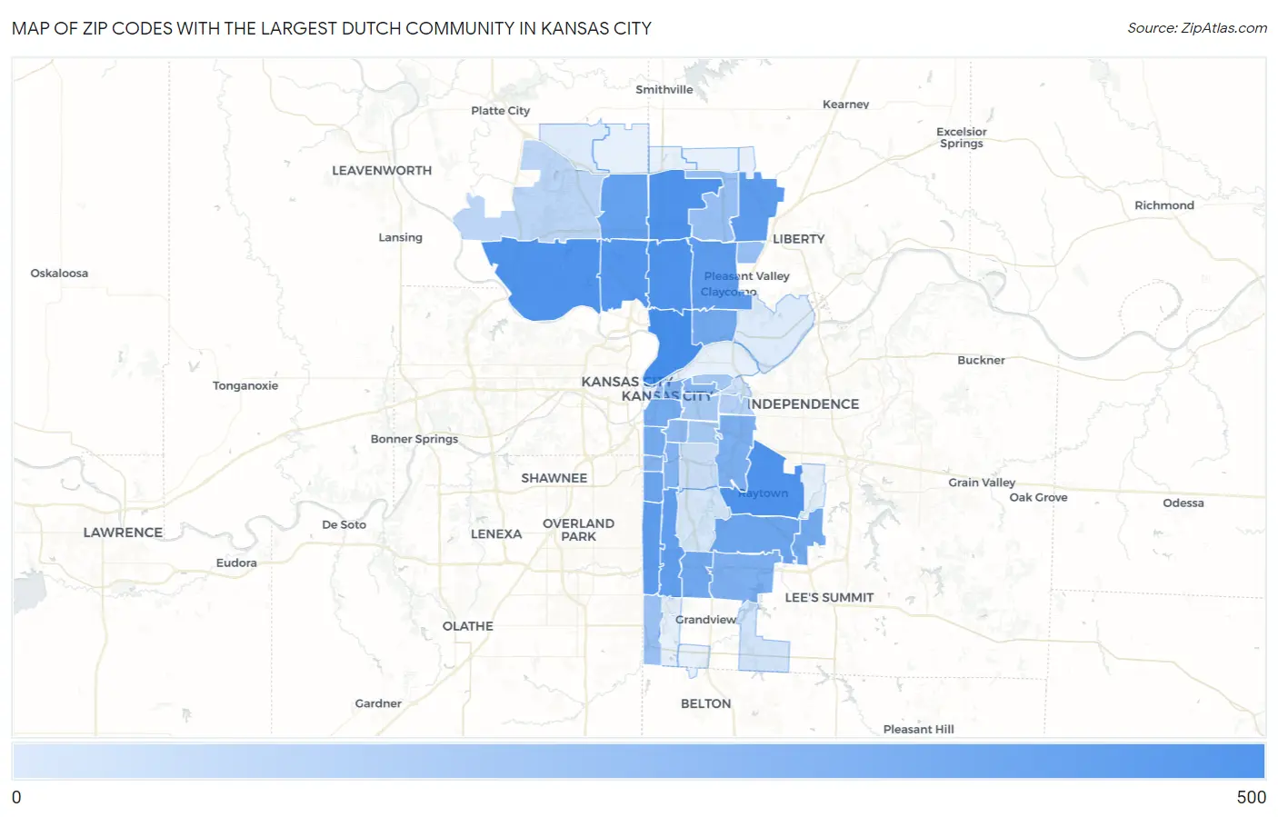 Zip Codes with the Largest Dutch Community in Kansas City Map