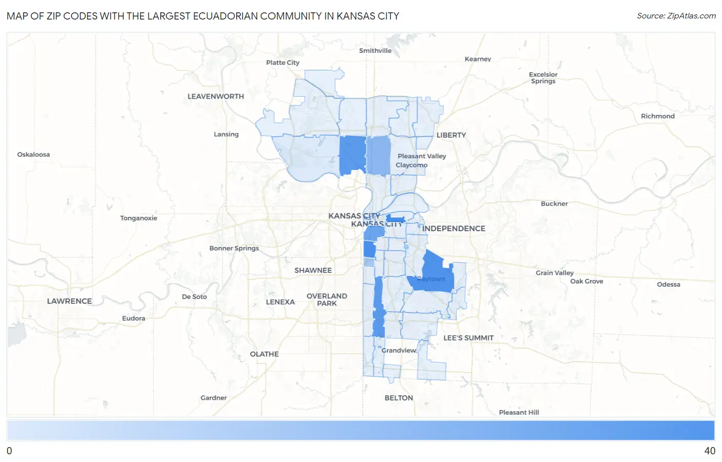 Zip Codes with the Largest Ecuadorian Community in Kansas City Map