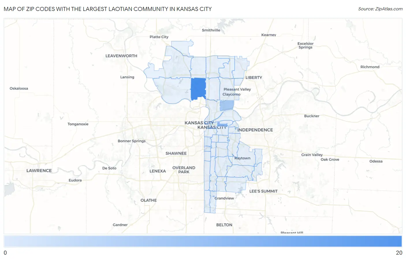 Zip Codes with the Largest Laotian Community in Kansas City Map