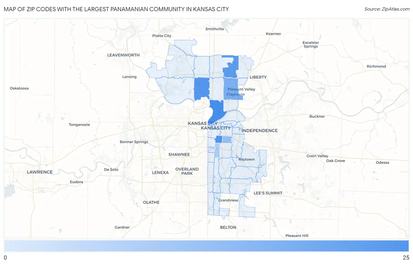 Zip Codes with the Largest Panamanian Community in Kansas City Map