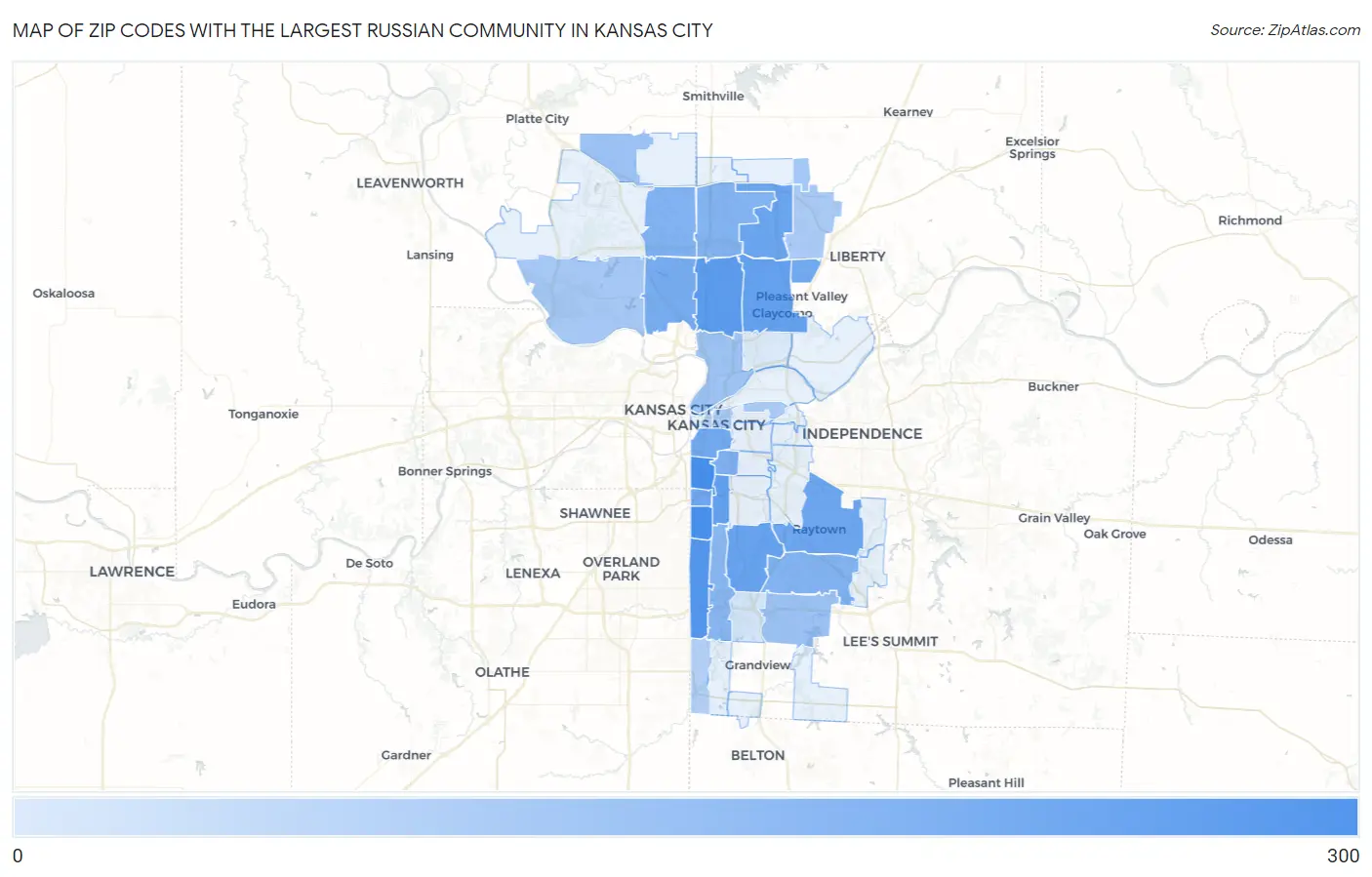 Zip Codes with the Largest Russian Community in Kansas City Map