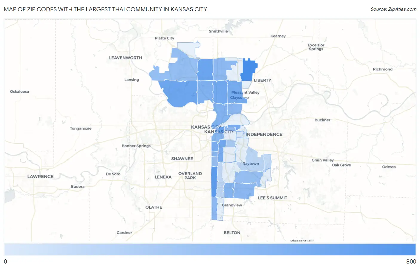 Zip Codes with the Largest Thai Community in Kansas City Map