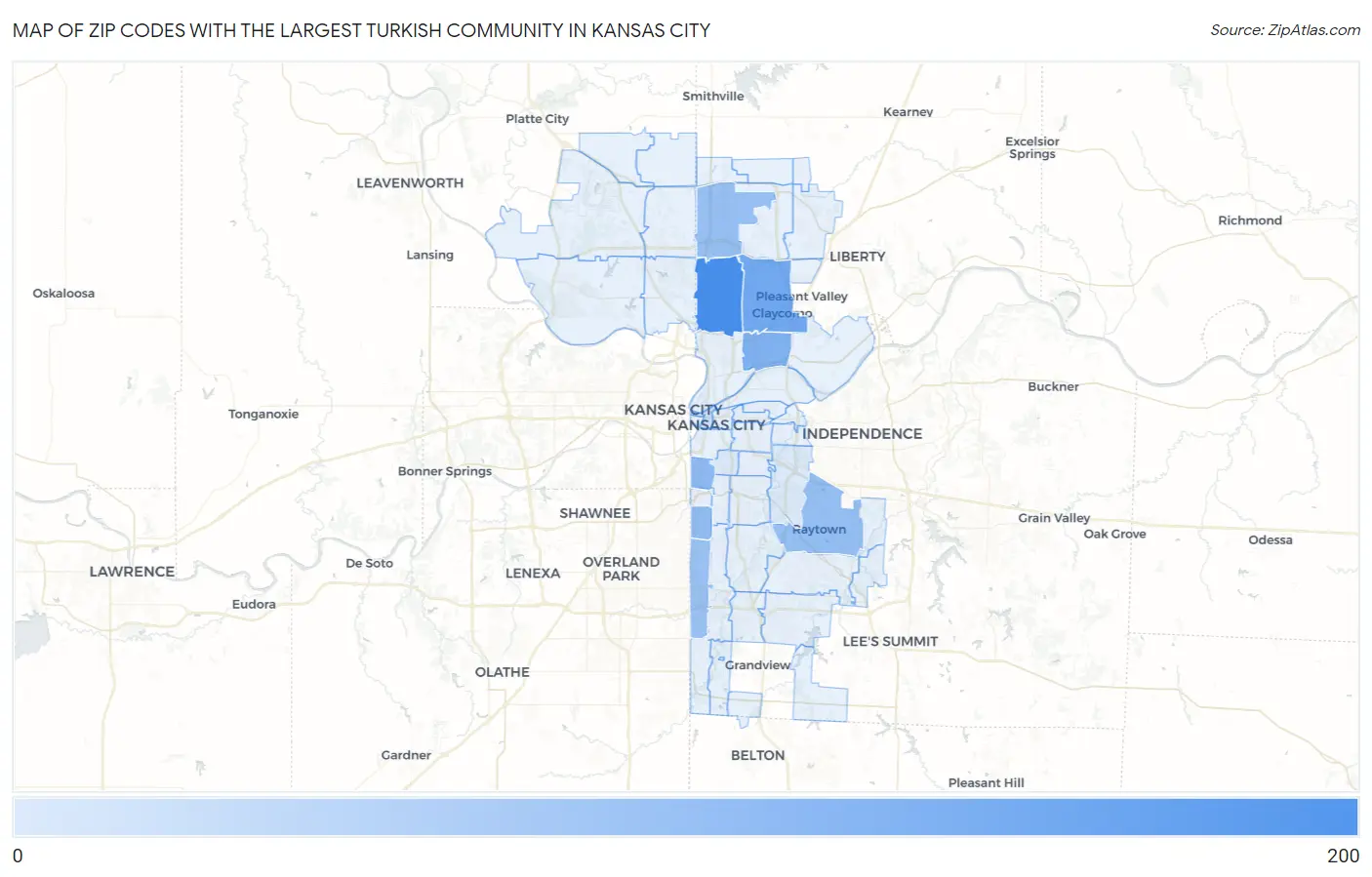 Zip Codes with the Largest Turkish Community in Kansas City Map