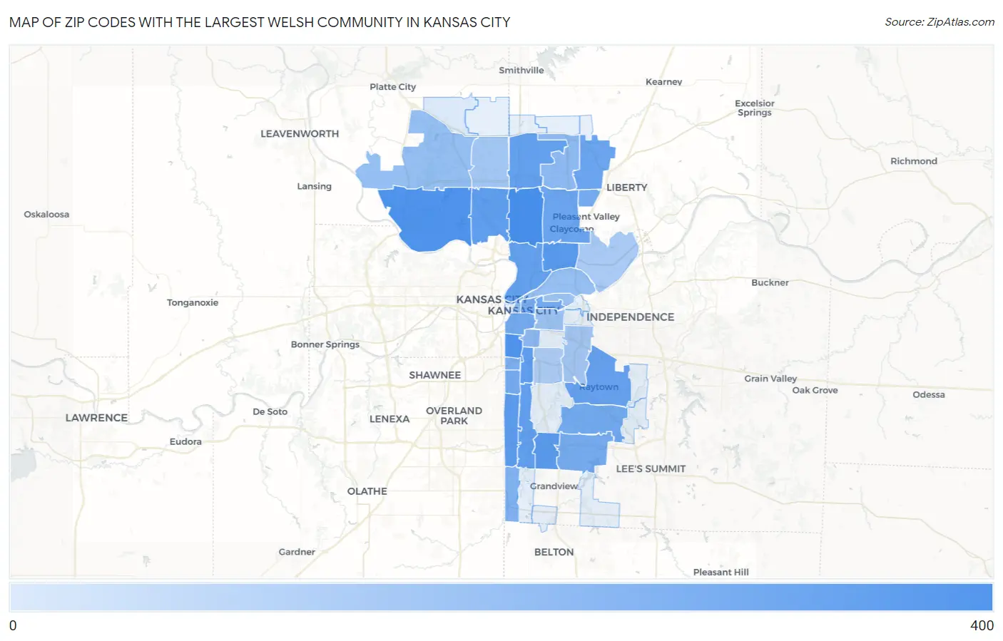 Zip Codes with the Largest Welsh Community in Kansas City Map
