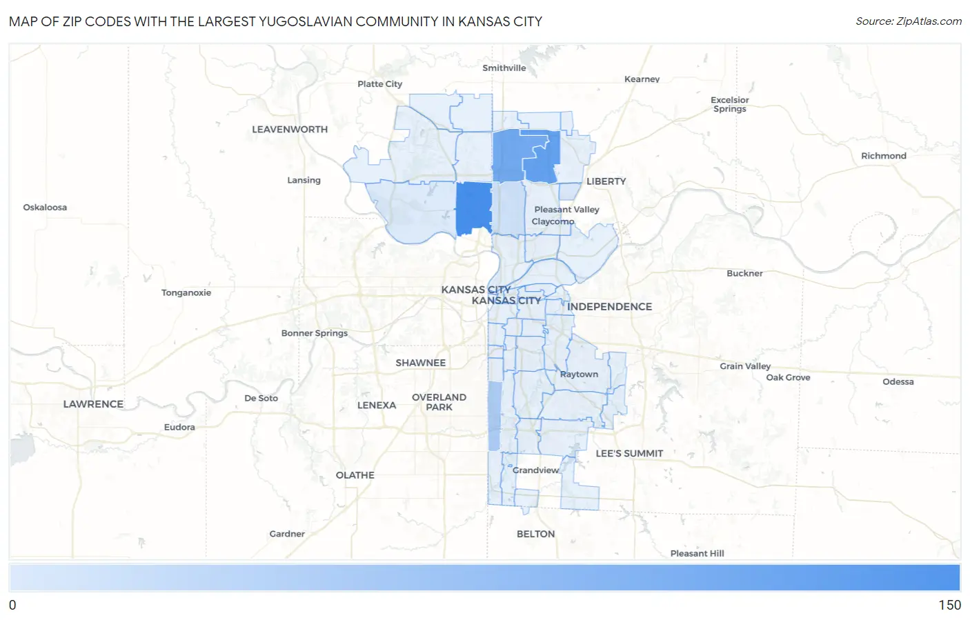 Zip Codes with the Largest Yugoslavian Community in Kansas City Map
