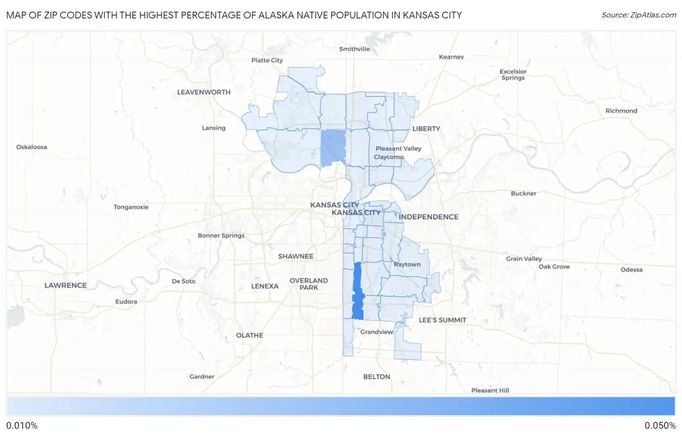 Zip Codes with the Highest Percentage of Alaska Native Population in Kansas City Map
