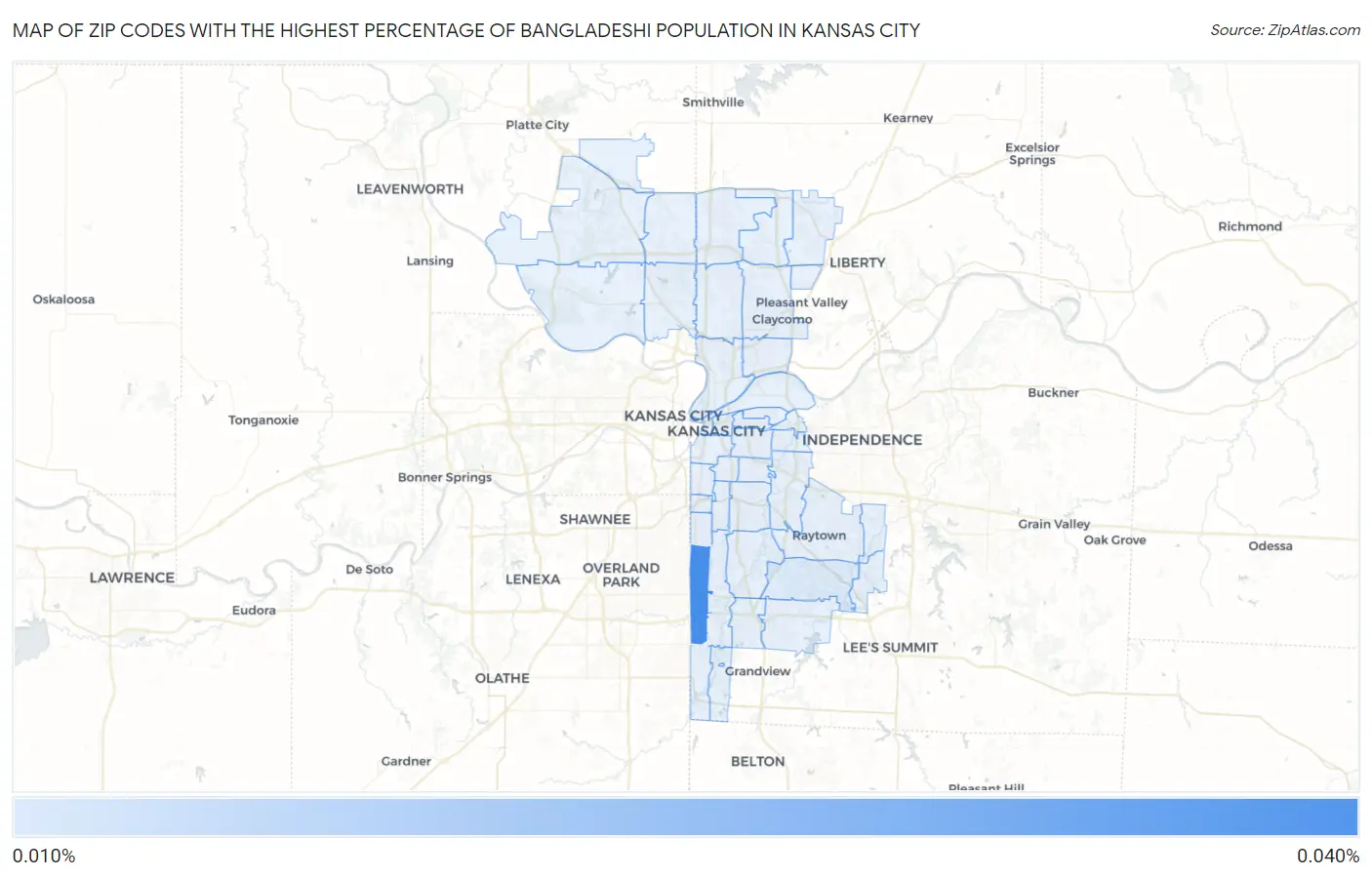 Zip Codes with the Highest Percentage of Bangladeshi Population in Kansas City Map
